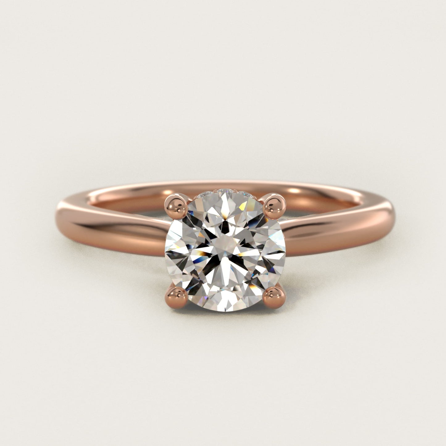 Petite Hidden Halo Solitaire Plus Diamond Engagement Ring in 18k Rose Gold - Round Center