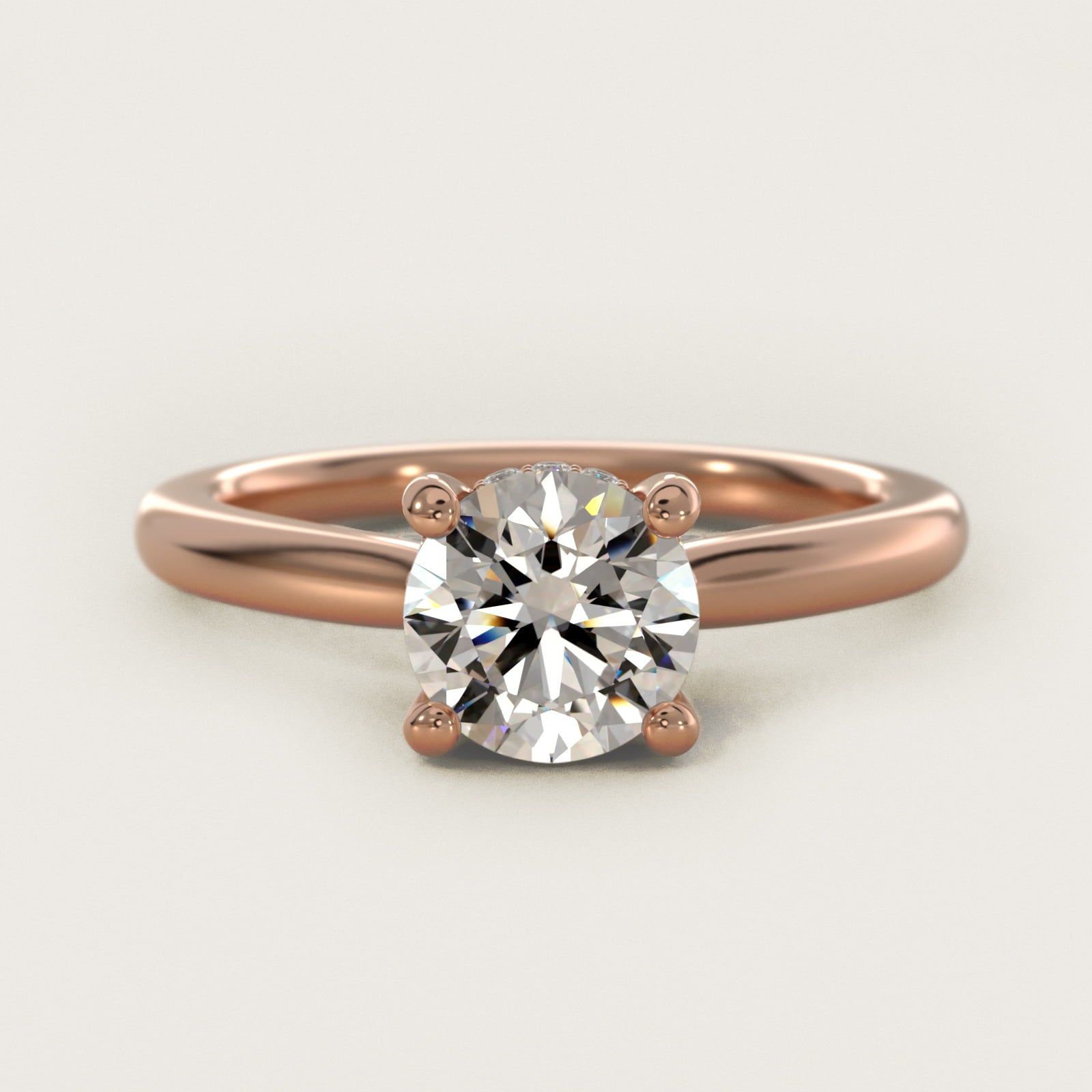 Petite Hidden Halo Solitaire Plus Diamond Engagement Ring in 18k Rose Gold - Round Center