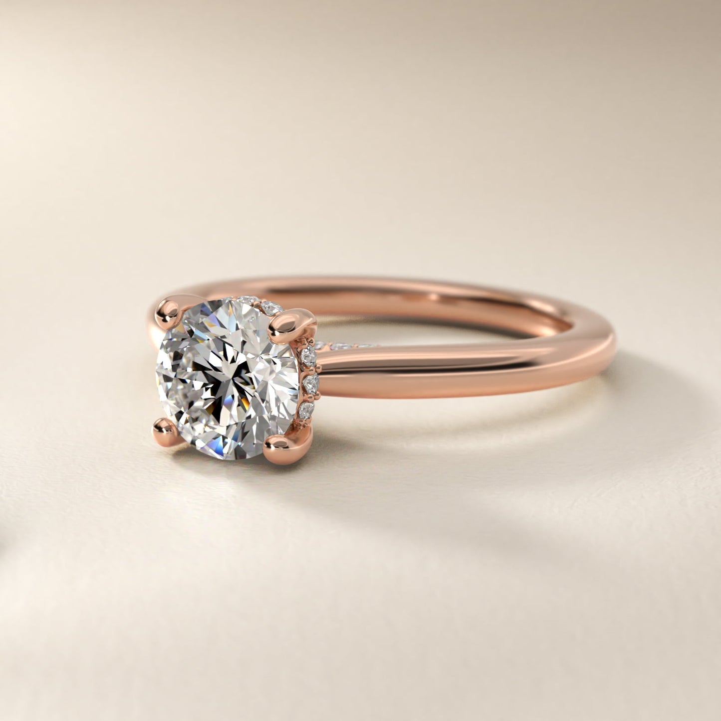 Petite Hidden Halo Solitaire Plus Diamond Engagement Ring in 14k Rose Gold - Round Center