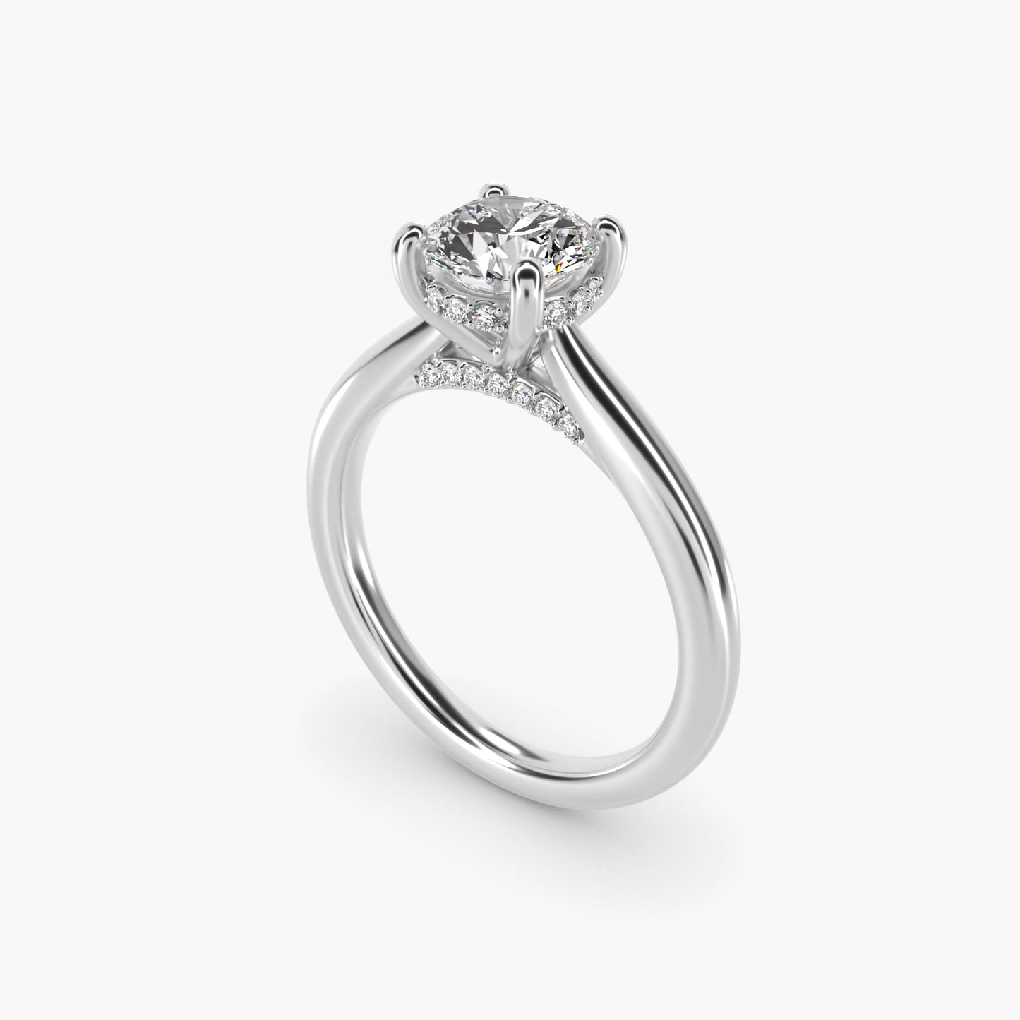 Petite Hidden Halo Solitaire Plus Diamond Engagement Ring in 14k White Gold - Round Center
