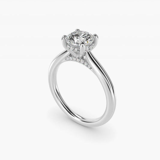 Petite Hidden Halo Solitaire Plus Diamond Engagement Ring in 14k White Gold - Round Center