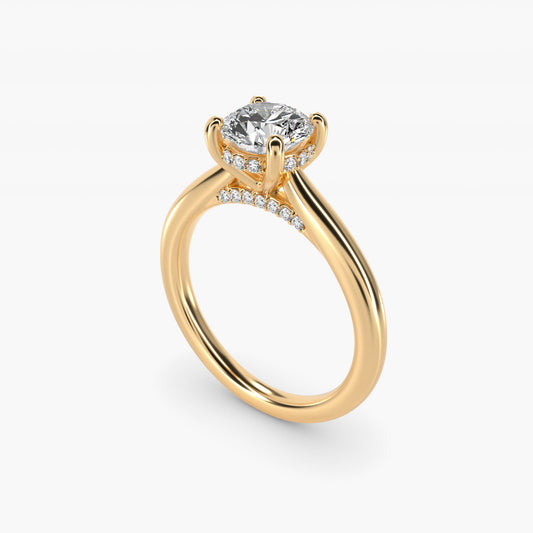 Petite Hidden Halo Solitaire Plus Diamond Engagement Ring in 14k Yellow Gold - Round Center