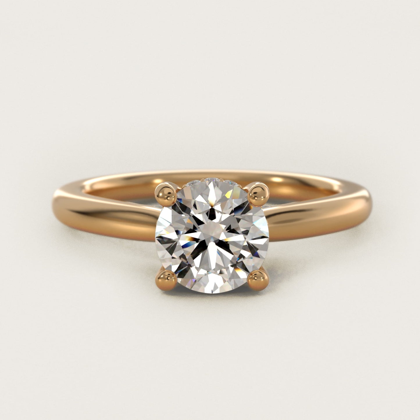 Petite Hidden Halo Solitaire Plus Diamond Engagement Ring in 14k Yellow Gold - Round Center
