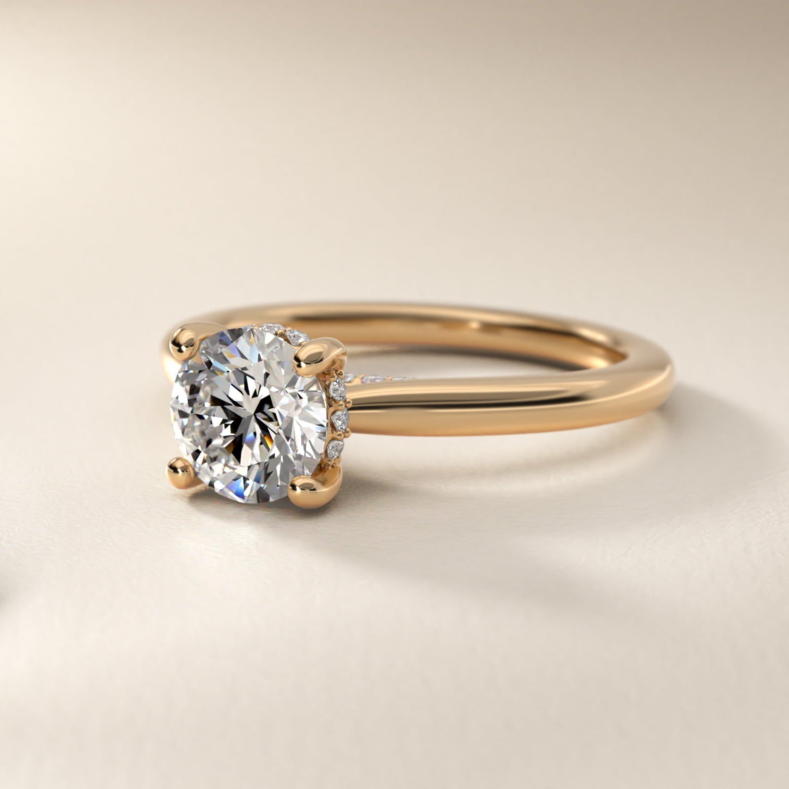 Petite Hidden Halo Solitaire Plus Diamond Engagement Ring in 14k Yellow Gold - Round Center