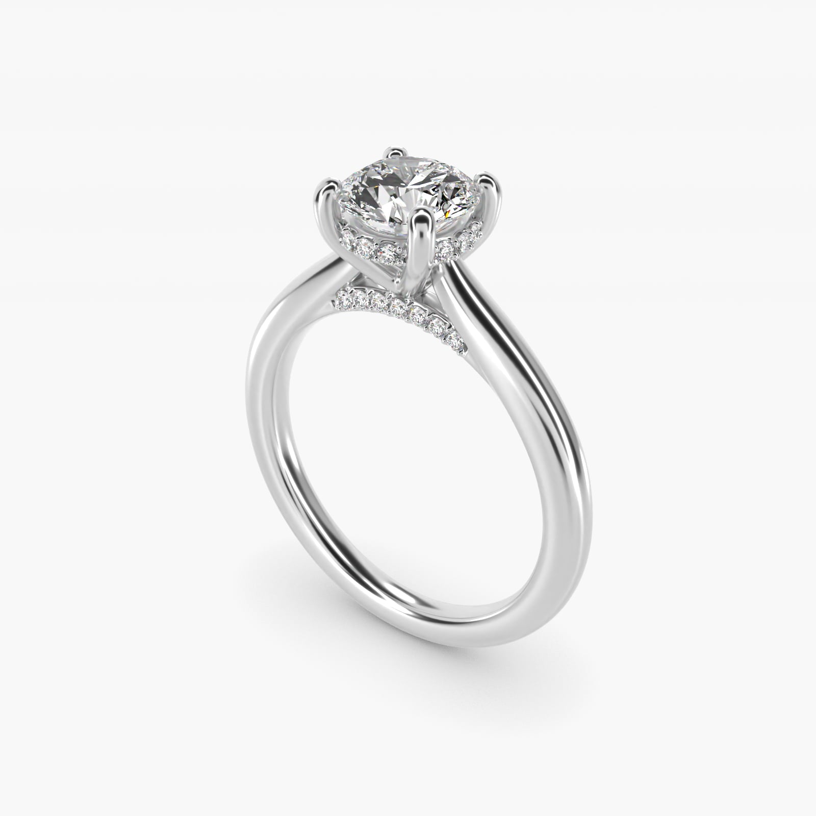 Petite Hidden Halo Solitaire Plus Diamond Engagement Ring in Platinum - Round Center