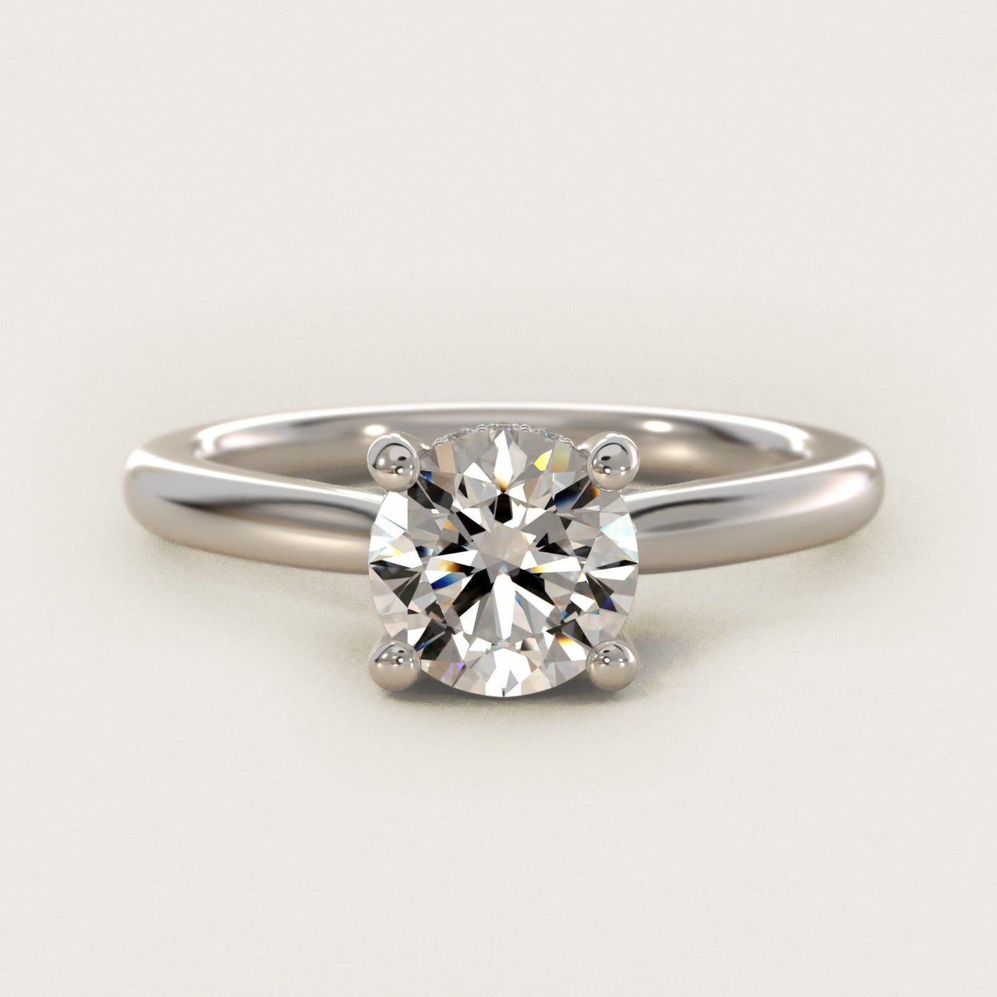 Petite Hidden Halo Solitaire Plus Diamond Engagement Ring in Platinum - Round Center