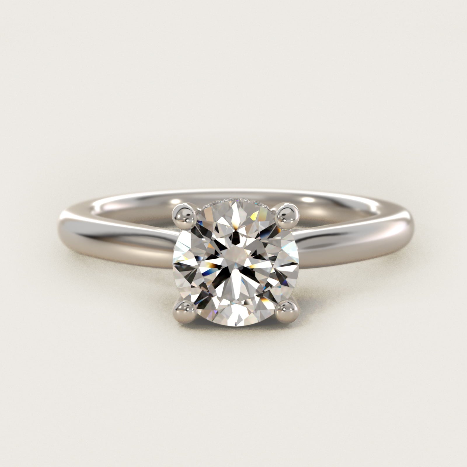 Petite Hidden Halo Solitaire Plus Diamond Engagement Ring in Platinum - Round Center