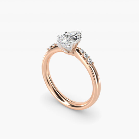 Petite Diamond Engagement Ring in 18k Rose Gold (1/10 ct. tw.) - Marquise Center