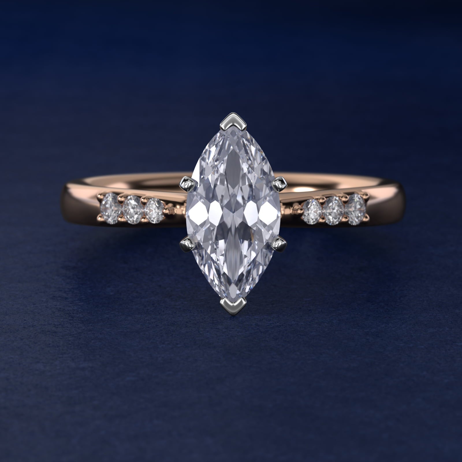 Petite Diamond Engagement Ring in 18k Rose Gold (1/10 ct. tw.) - Marquise Center