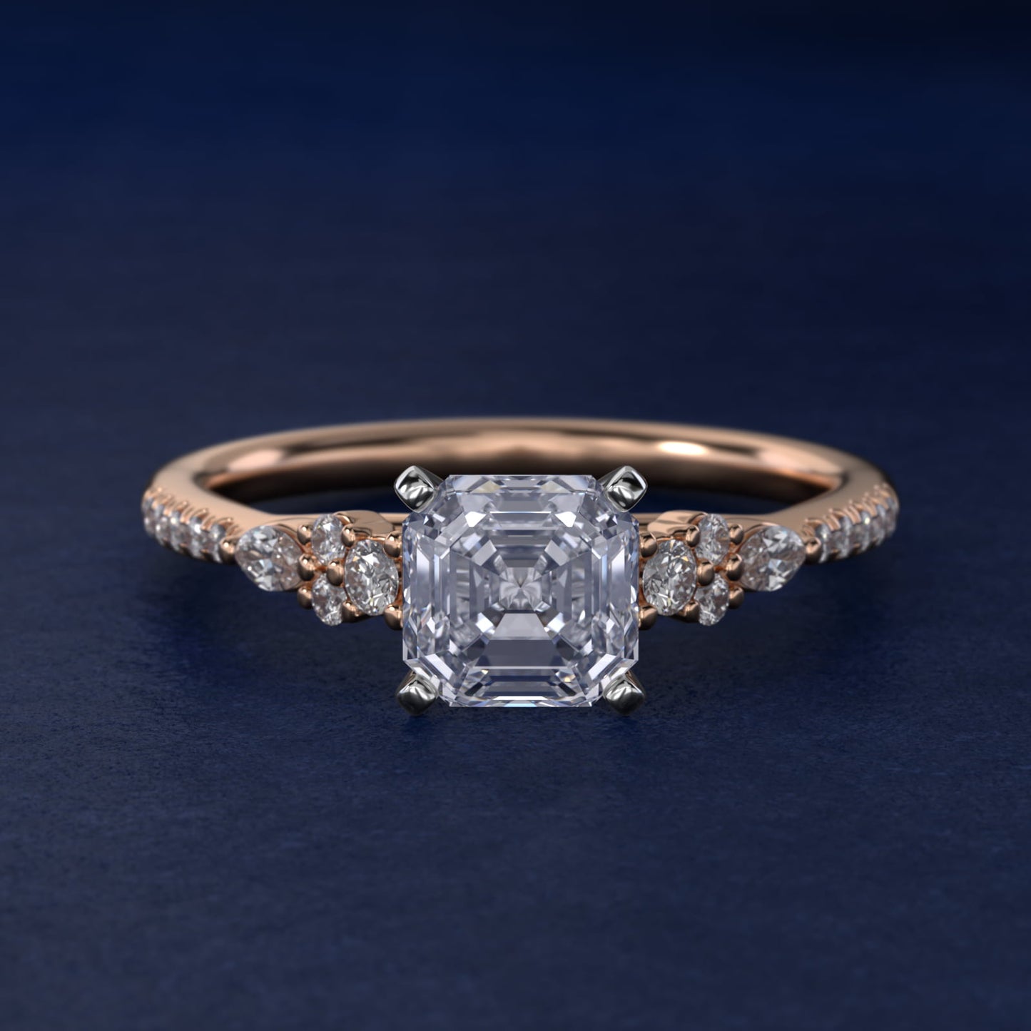 Petite Marquise and Round Diamond Engagement Ring in 14k Rose Gold - Asscher Center