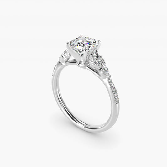 Petite Marquise and Round Diamond Engagement Ring in 14k White Gold - Asscher Center
