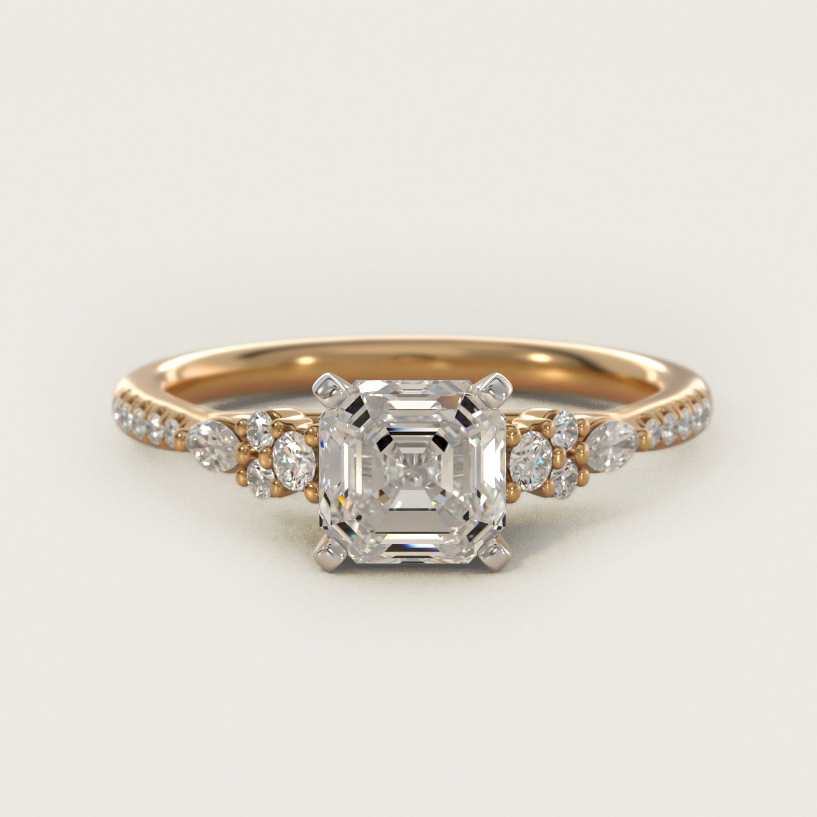 Petite Marquise and Round Diamond Engagement Ring in 14k Yellow Gold - Asscher Center