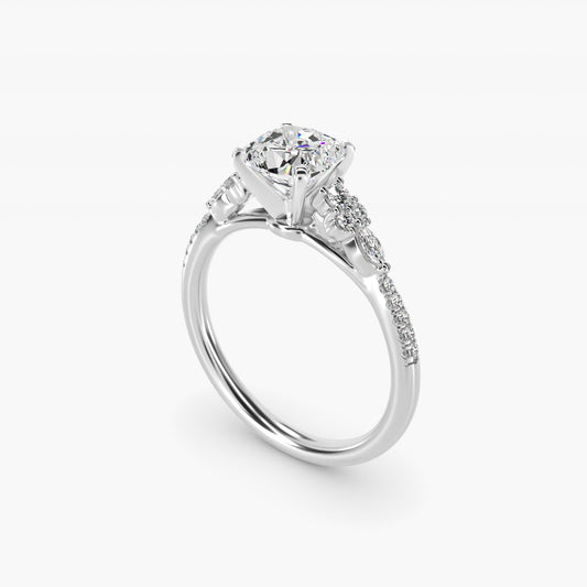 Petite Marquise and Round Diamond Engagement Ring in 14k White Gold - Cushion Center