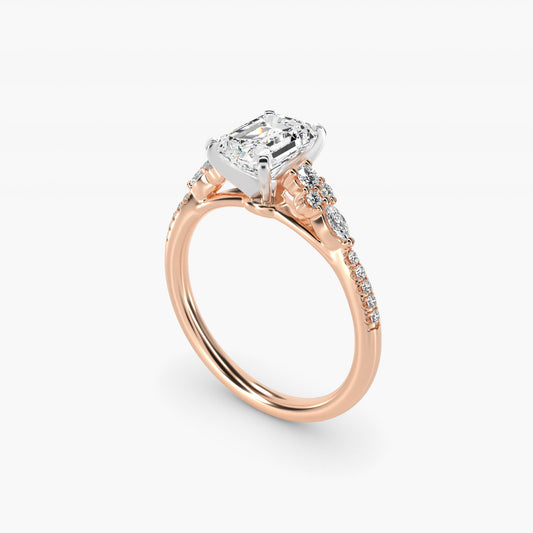 Petite Marquise and Round Diamond Engagement Ring in 14k Rose Gold - Emerald Center