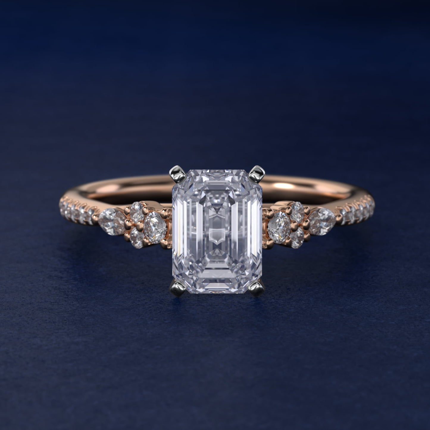 Petite Marquise and Round Diamond Engagement Ring in 14k Rose Gold - Emerald Center