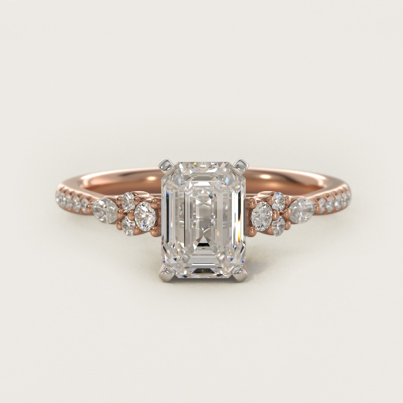 Petite Marquise and Round Diamond Engagement Ring in 14k Rose Gold - Emerald Center
