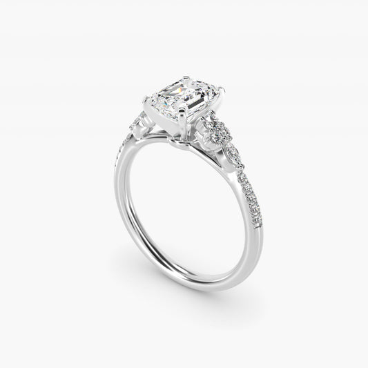 Petite Marquise and Round Diamond Engagement Ring in 14k White Gold - Emerald Center