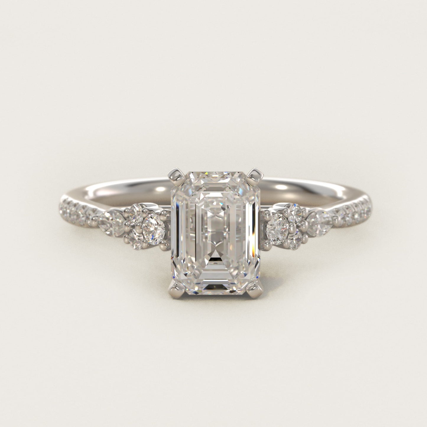 Petite Marquise and Round Diamond Engagement Ring in 14k White Gold - Emerald Center
