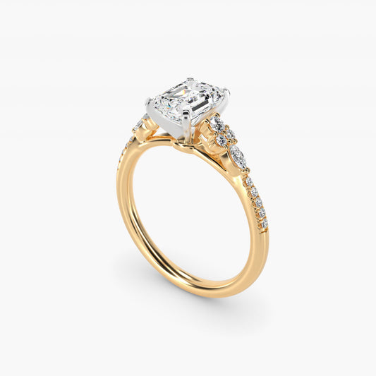 Petite Marquise and Round Diamond Engagement Ring in 14k Yellow Gold - Emerald Center