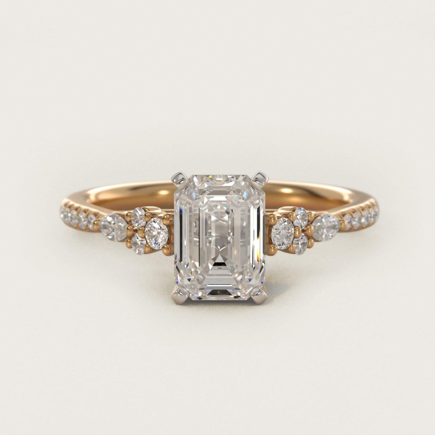 Petite Marquise and Round Diamond Engagement Ring in 14k Yellow Gold - Emerald Center