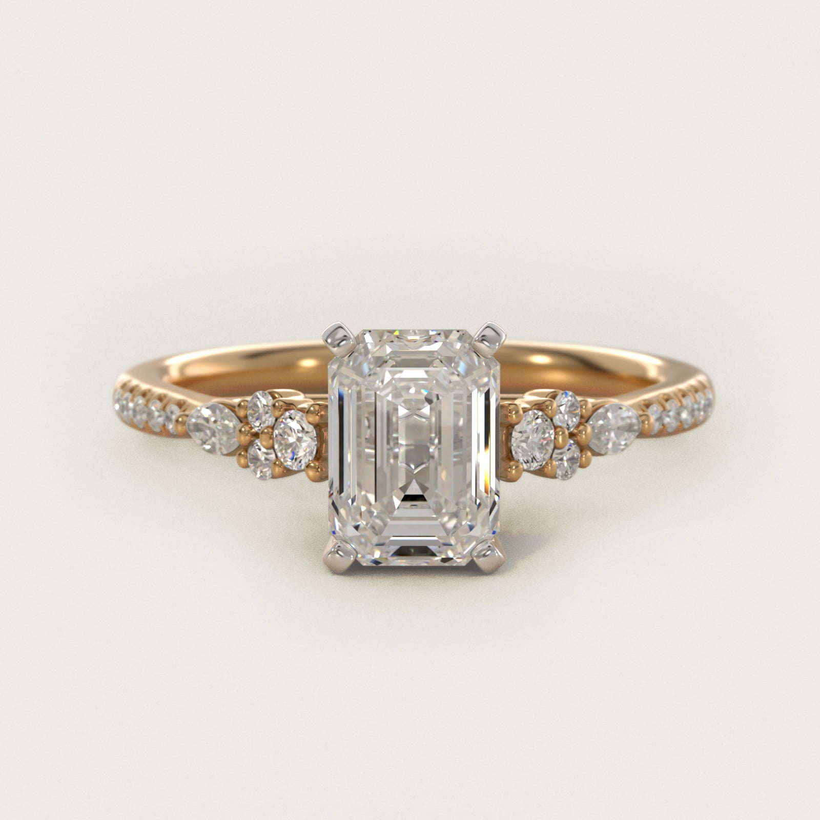 Petite Marquise and Round Diamond Engagement Ring in 14k Yellow Gold - Emerald Center