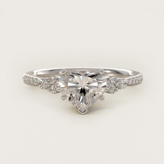 Petite Marquise and Round Diamond Engagement Ring in 18k White Gold - Heart Center