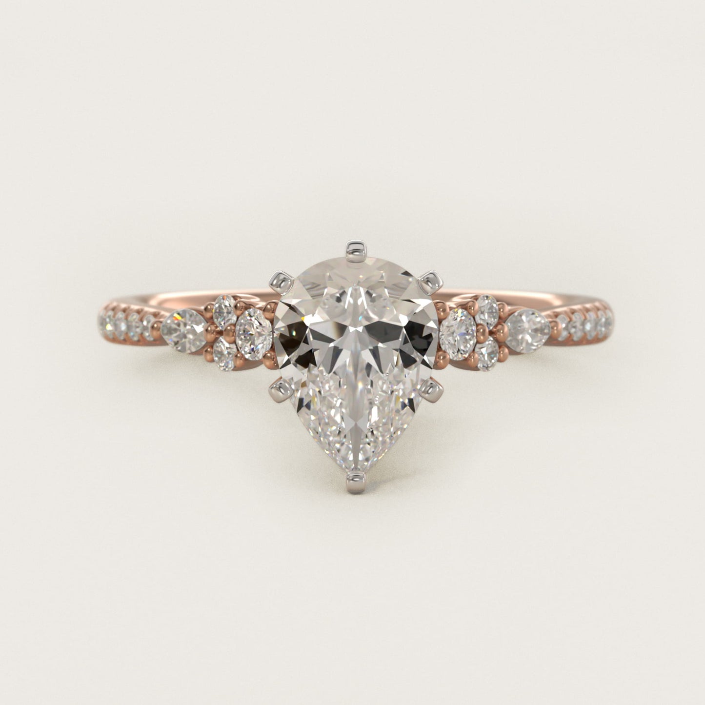 Petite Marquise and Round Diamond Engagement Ring in 14k Rose Gold - Pear Center