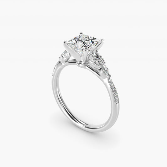 Petite Marquise and Round Diamond Engagement Ring in Platinum - Princess Center