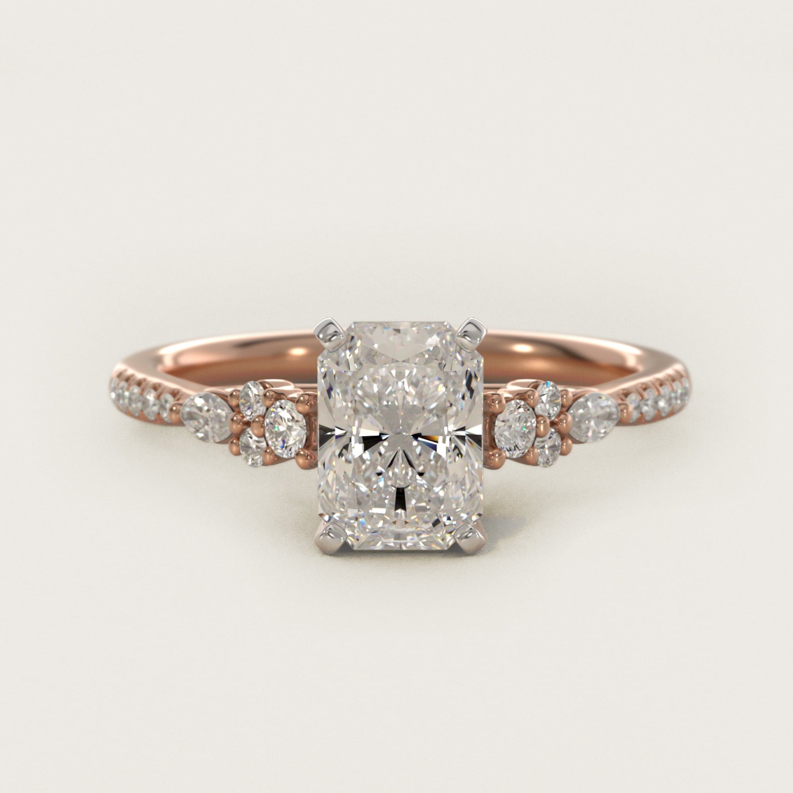 Petite Marquise and Round Diamond Engagement Ring in 14k Rose Gold - Radiant Center