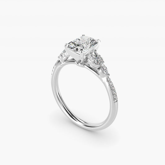 Petite Marquise and Round Diamond Engagement Ring in 14k White Gold - Radiant Center