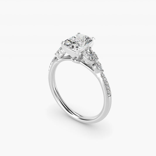 Petite Marquise and Round Diamond Engagement Ring in 18k White Gold - Radiant Center