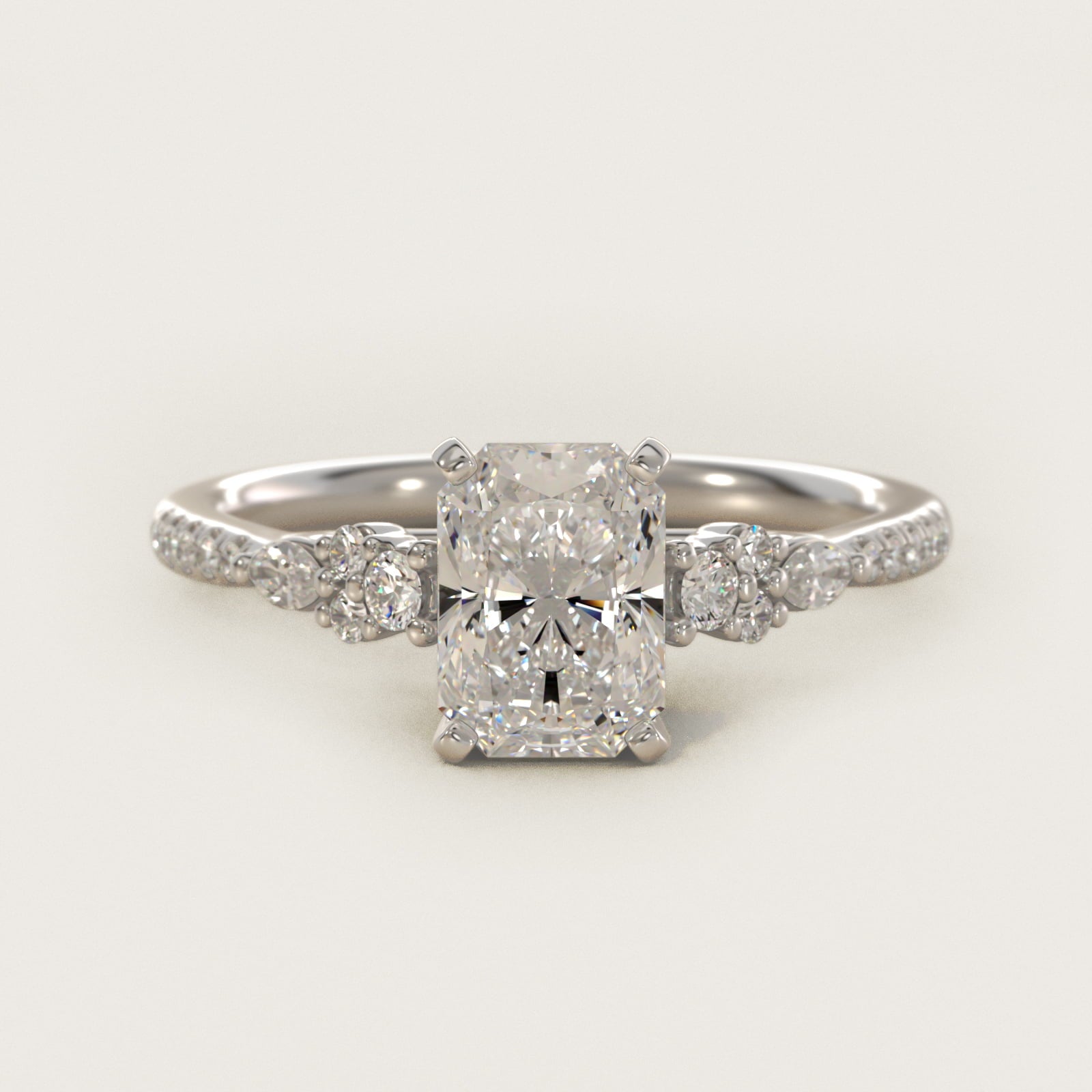 Petite Marquise and Round Diamond Engagement Ring in 14k White Gold - Radiant Center