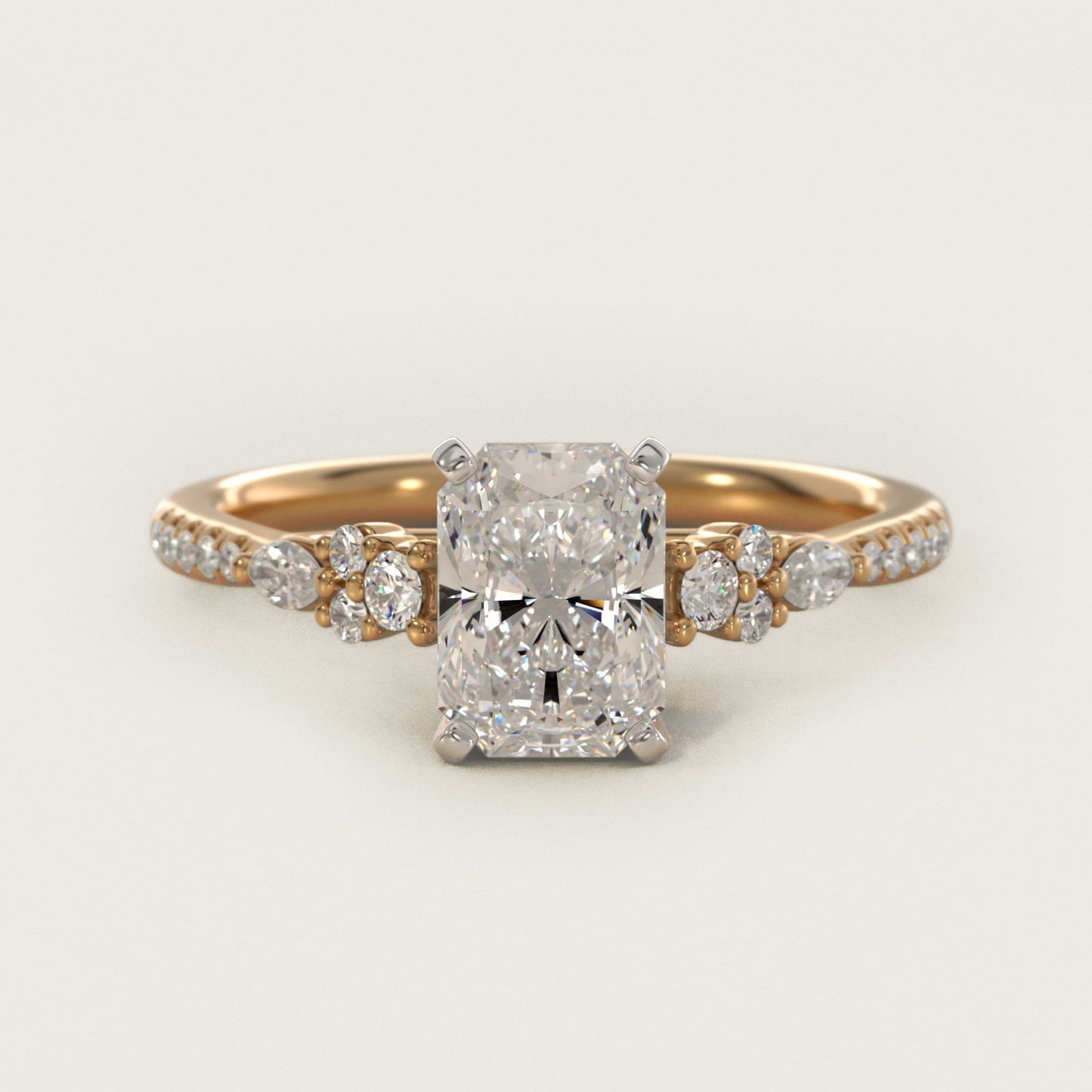 Petite Marquise and Round Diamond Engagement Ring in 14k Yellow Gold - Radiant Center