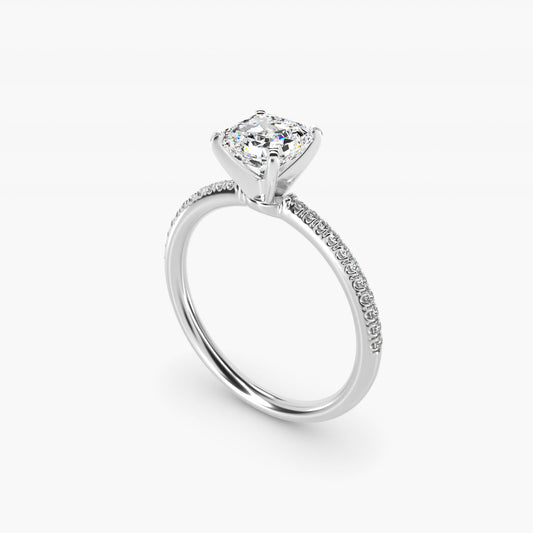 Petite MicropavŽ Diamond Engagement Ring in 18k White Gold (1/10 ct. tw.) - Asscher Center