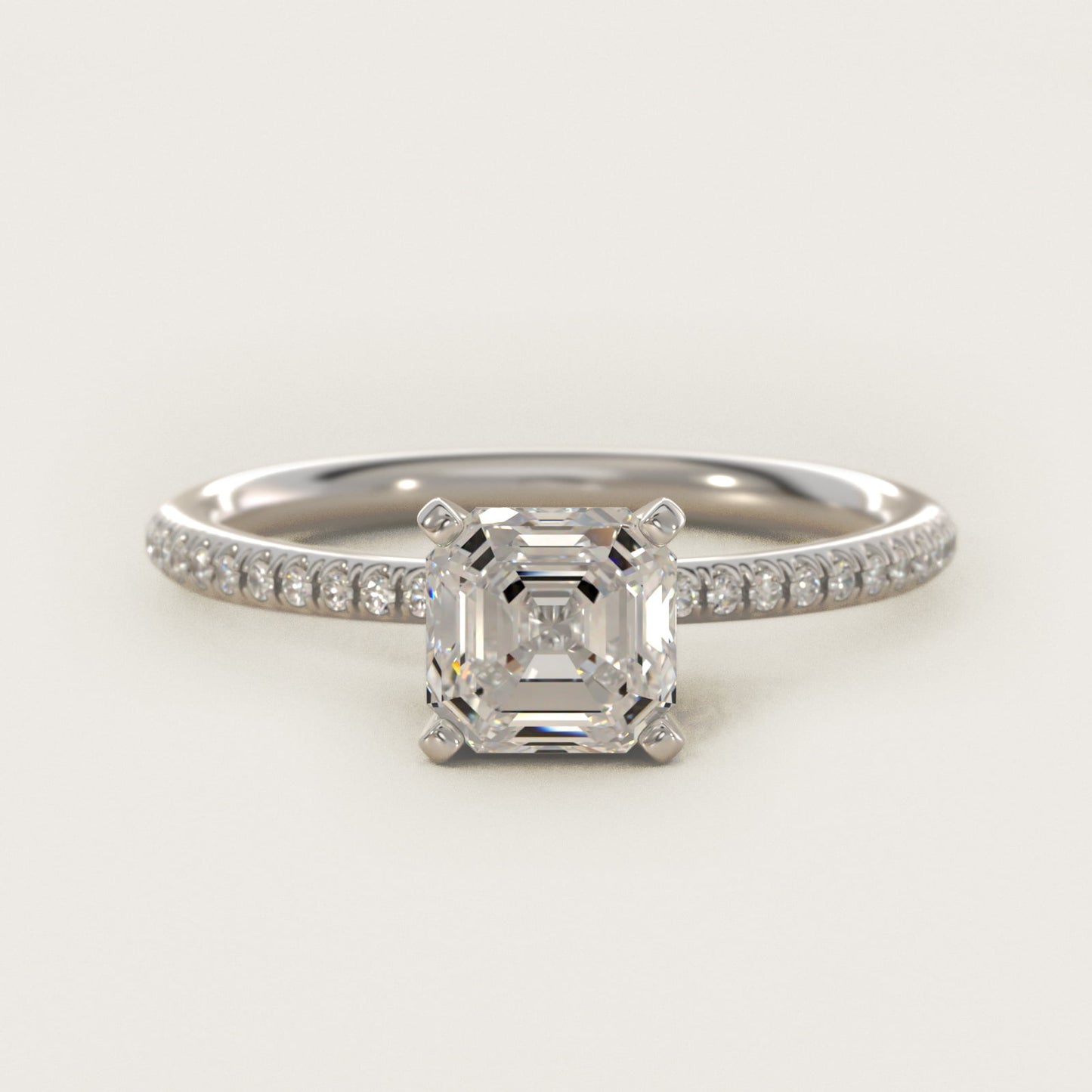 Petite MicropavŽ Diamond Engagement Ring in 14k White Gold (1/10 ct. tw.) - Asscher Center