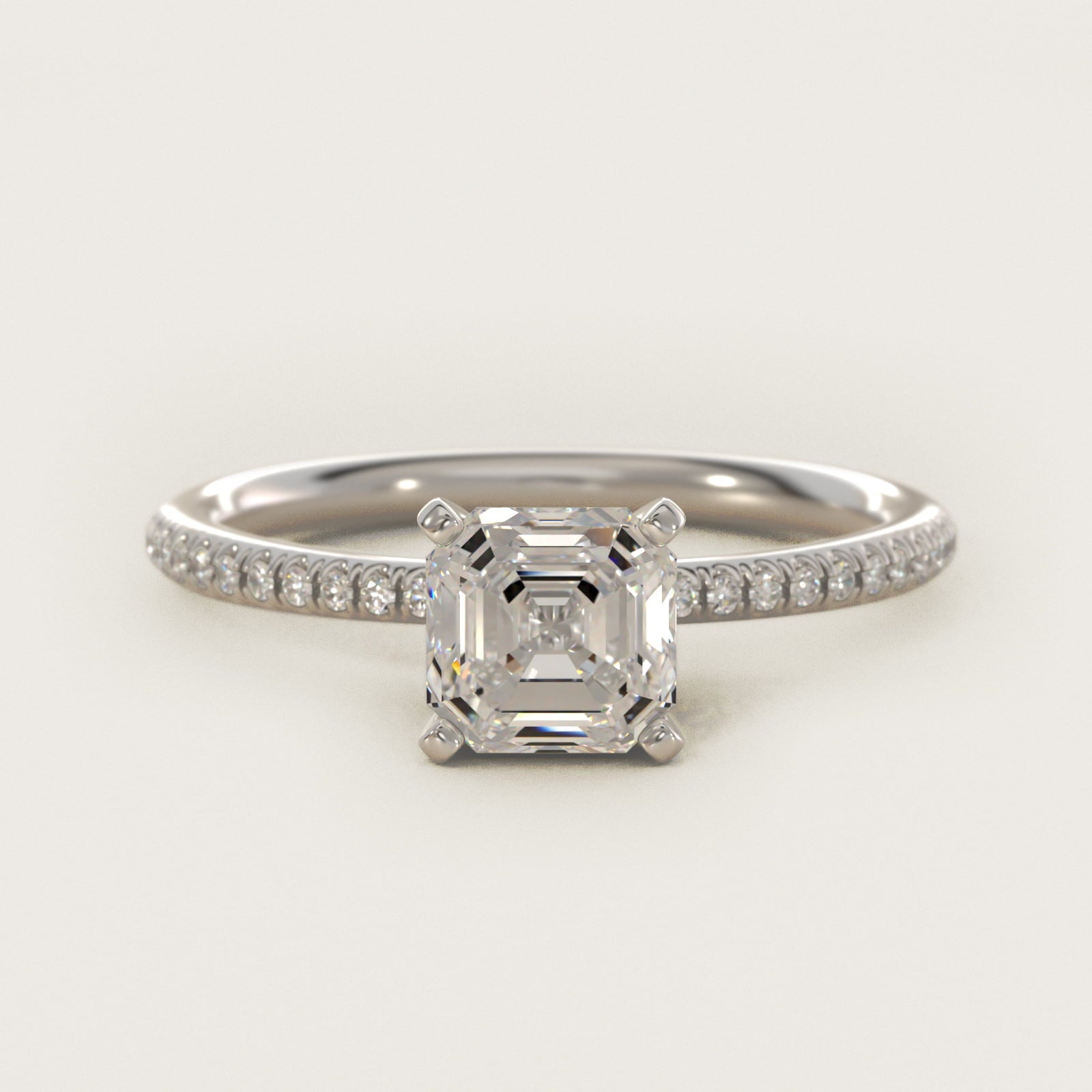 Petite MicropavŽ Diamond Engagement Ring in 18k White Gold (1/10 ct. tw.) - Asscher Center
