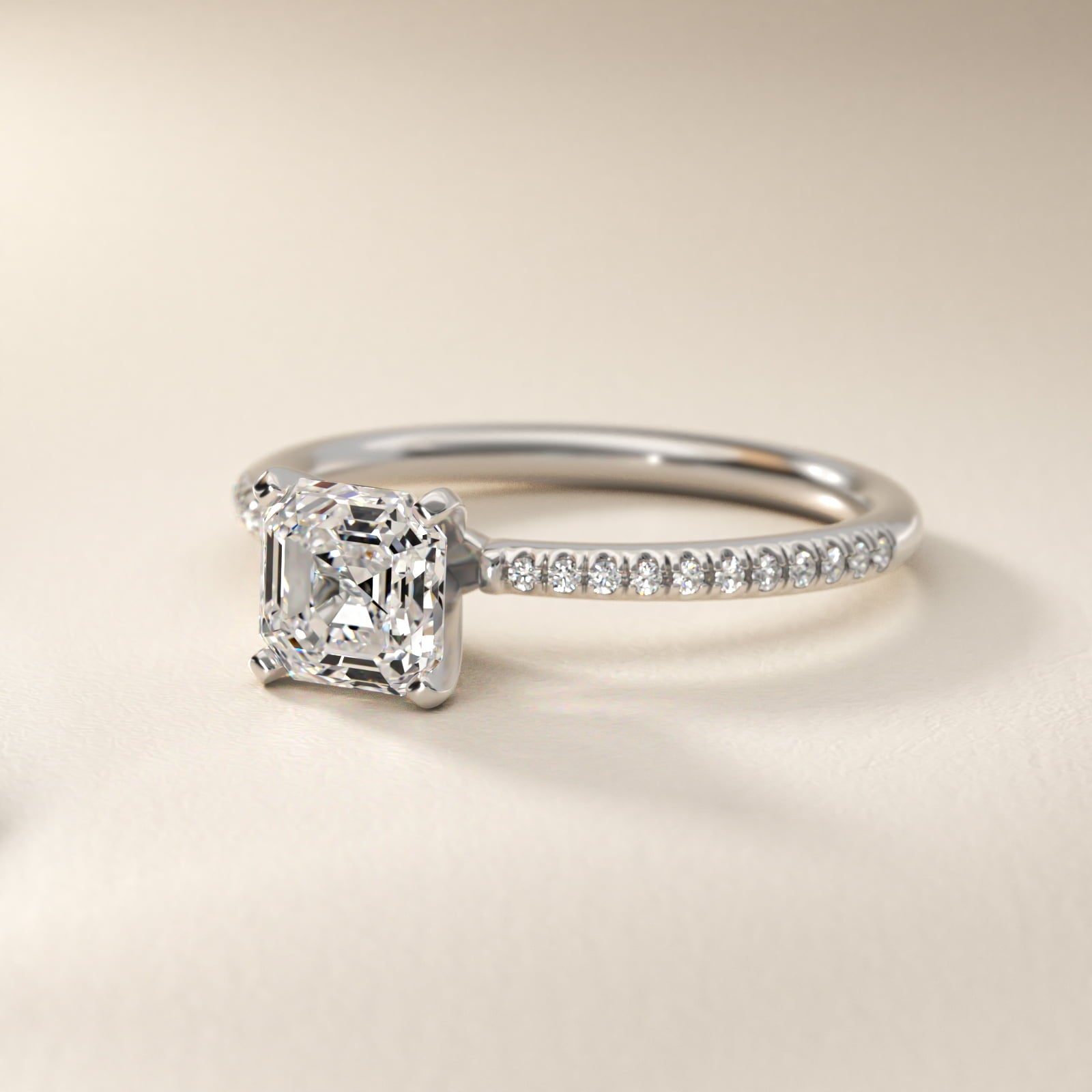 Petite MicropavŽ Diamond Engagement Ring in 18k White Gold (1/10 ct. tw.) - Asscher Center
