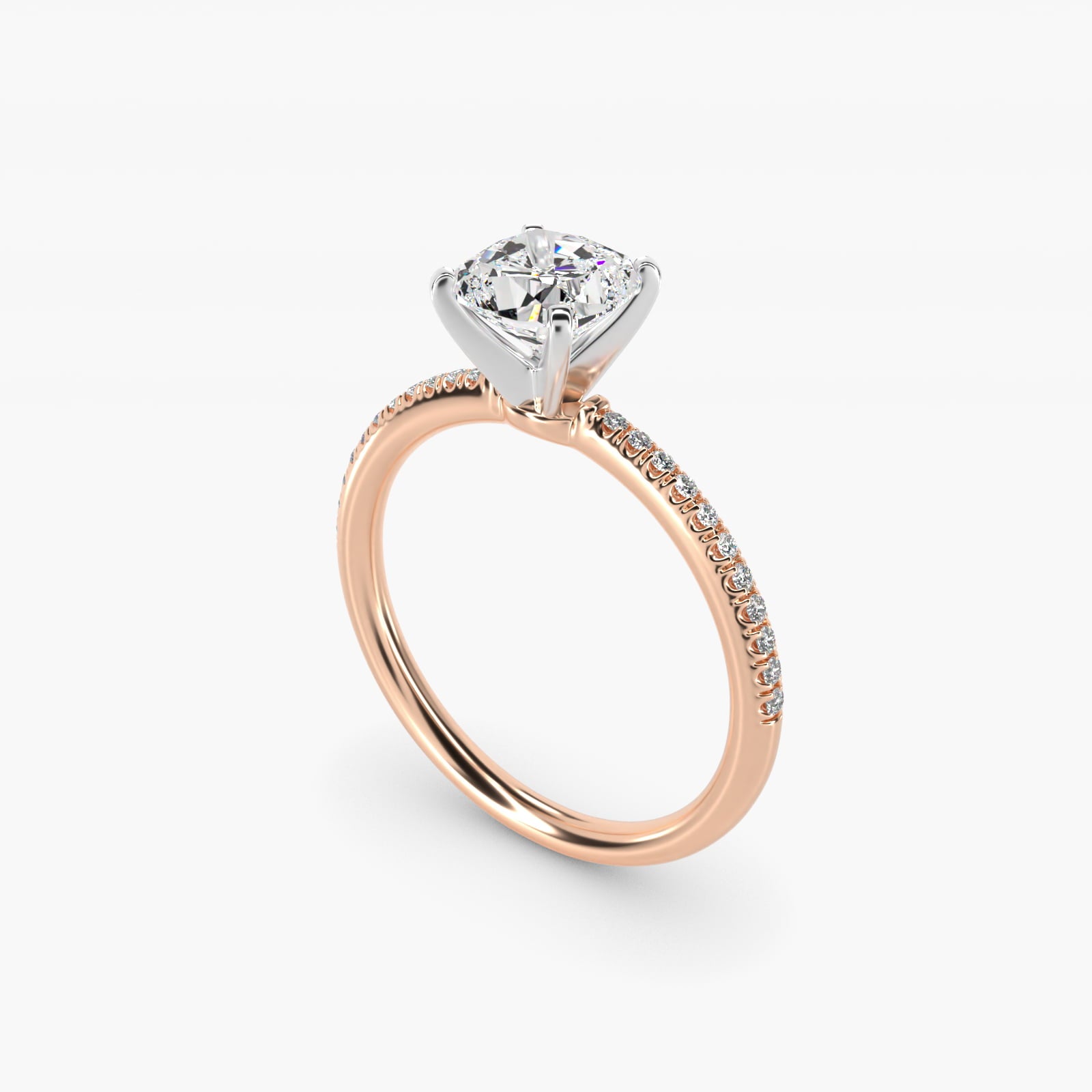 Petite MicropavŽ Diamond Engagement Ring in 18k Rose Gold (1/10 ct. tw.) - Cushion Center
