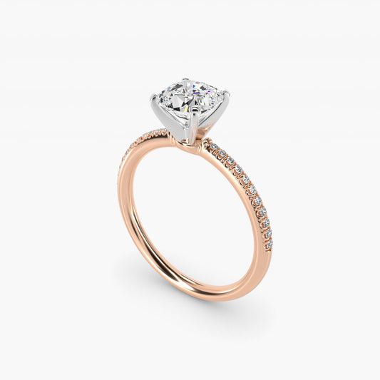 Petite MicropavŽ Diamond Engagement Ring in 18k Rose Gold (1/10 ct. tw.) - Cushion Center
