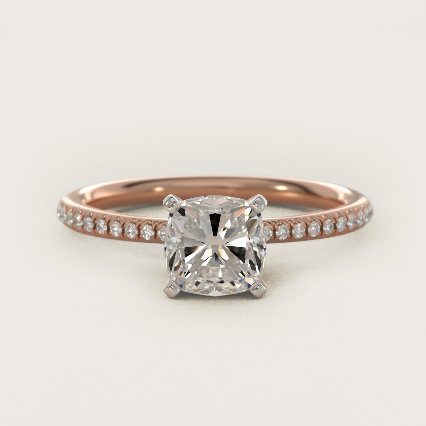 Petite MicropavŽ Diamond Engagement Ring in 18k Rose Gold (1/10 ct. tw.) - Cushion Center