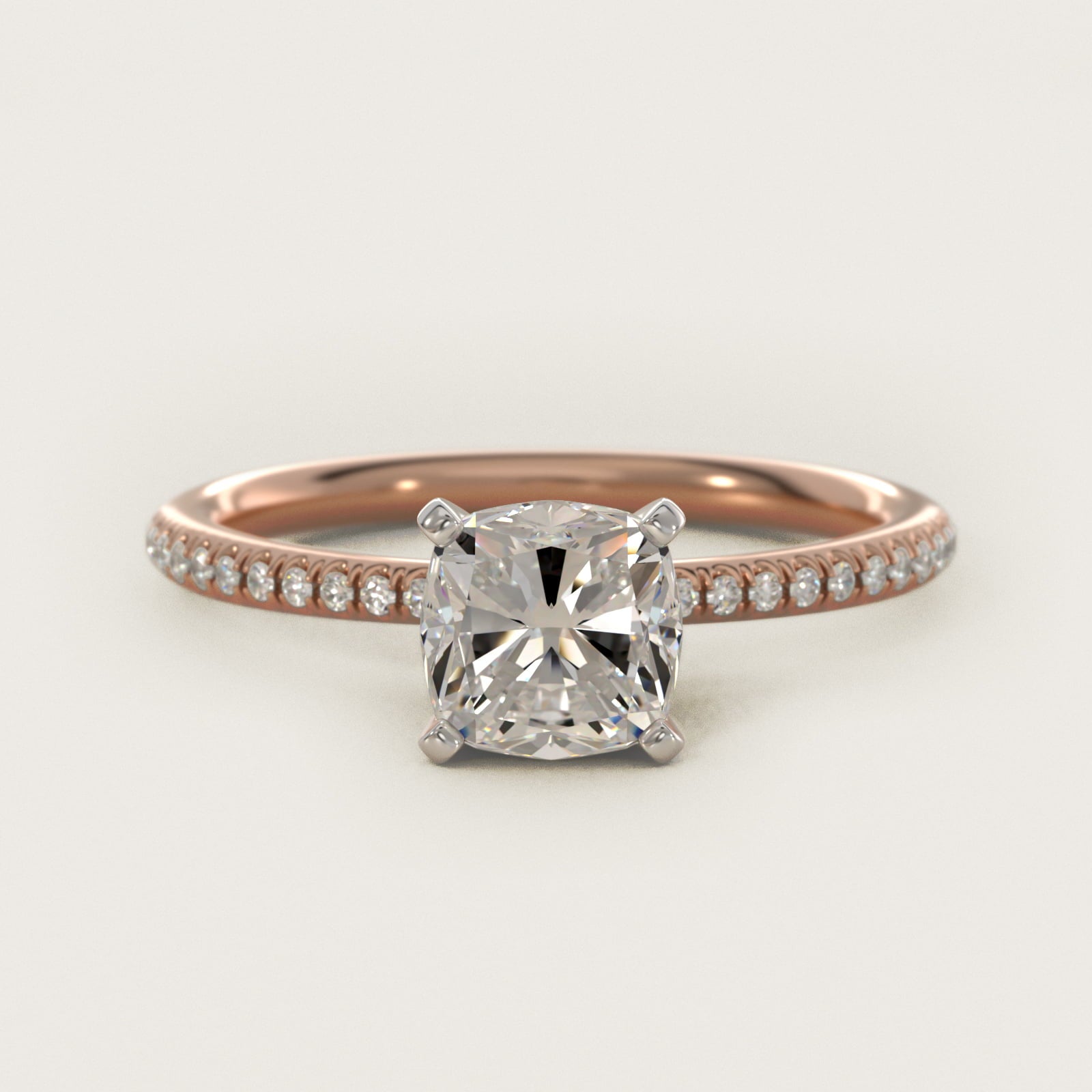 Petite MicropavŽ Diamond Engagement Ring in 18k Rose Gold (1/10 ct. tw.) - Cushion Center