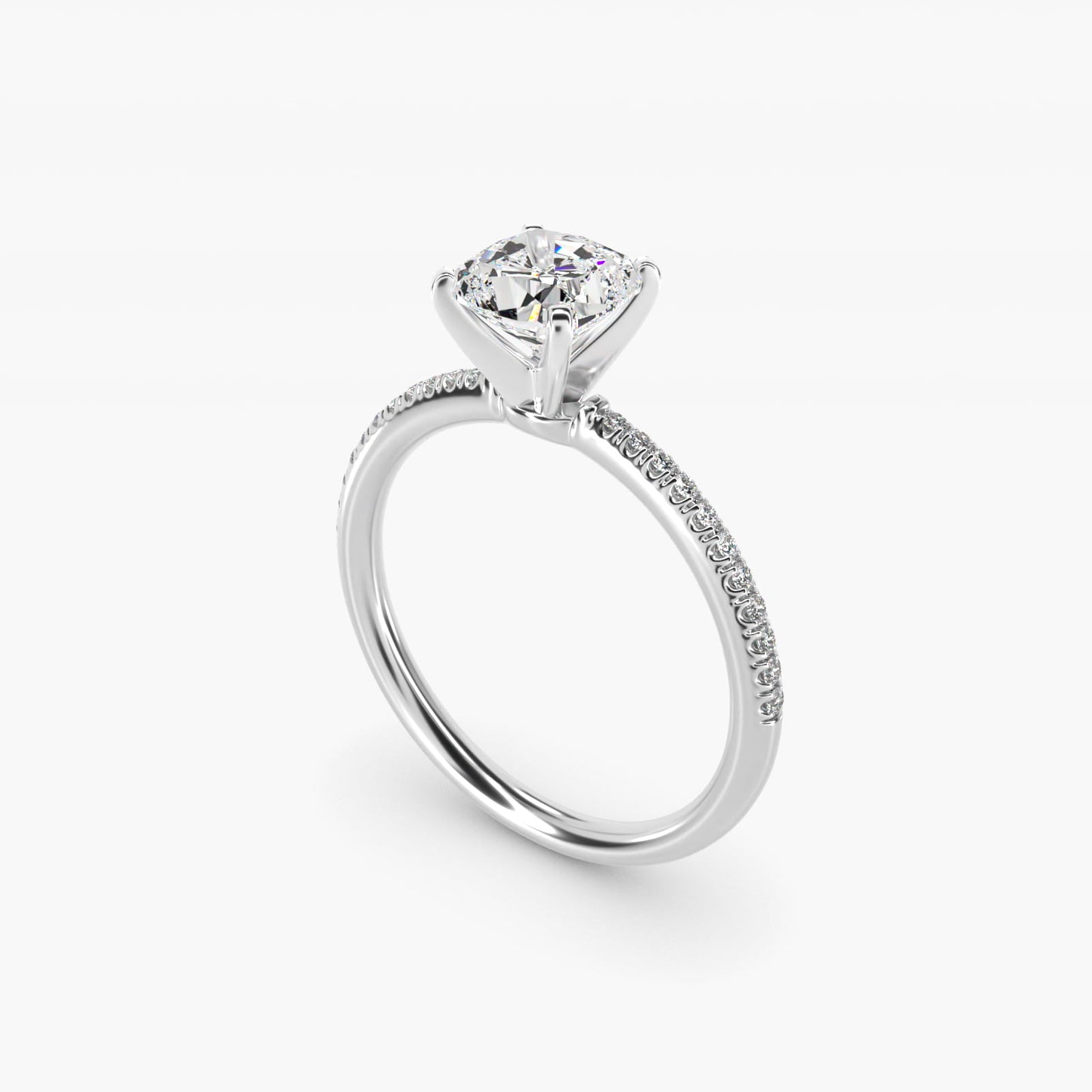 Petite MicropavŽ Diamond Engagement Ring in 14k White Gold (1/10 ct. tw.) - Cushion Center