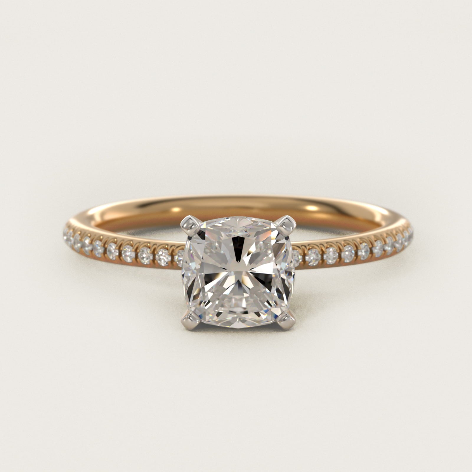 Petite MicropavŽ Diamond Engagement Ring in 14k Yellow Gold (1/10 ct. tw.) - Cushion Center