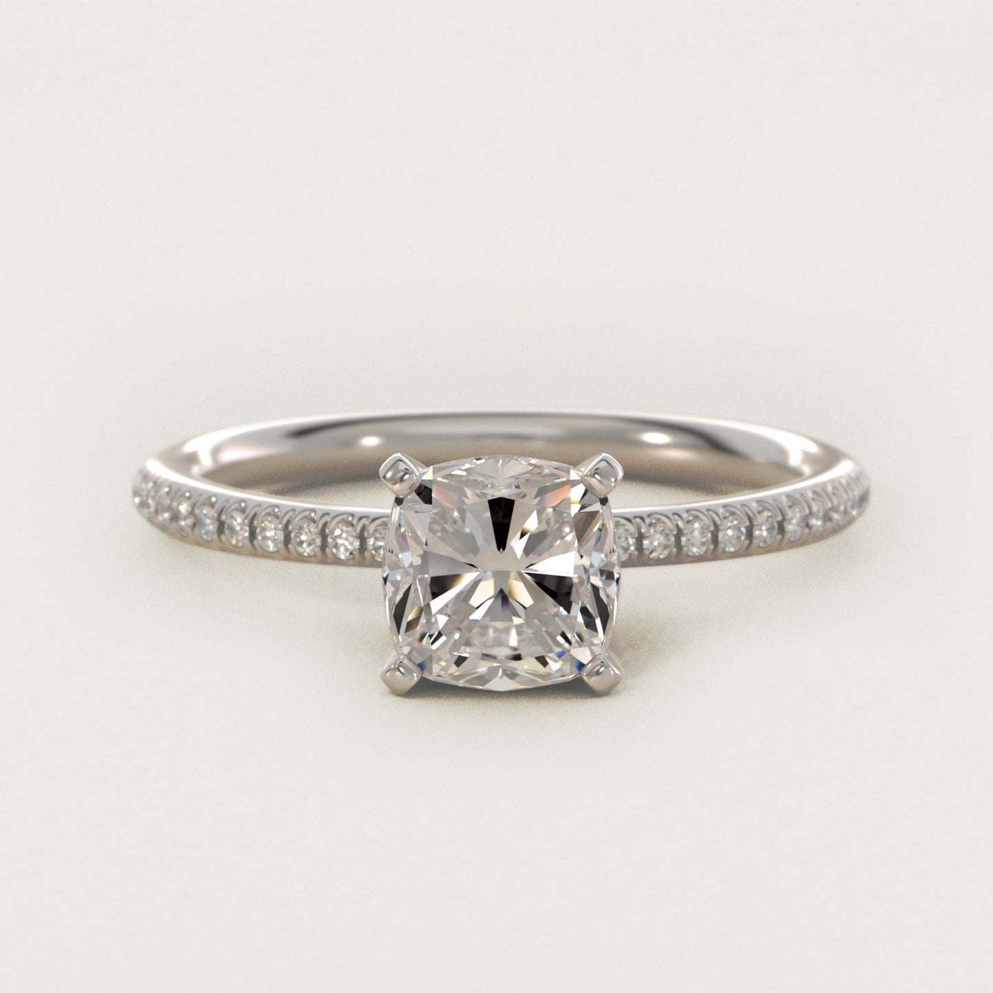 Petite MicropavŽ Diamond Engagement Ring in Platinum (1/10 ct. tw.) - Cushion Center