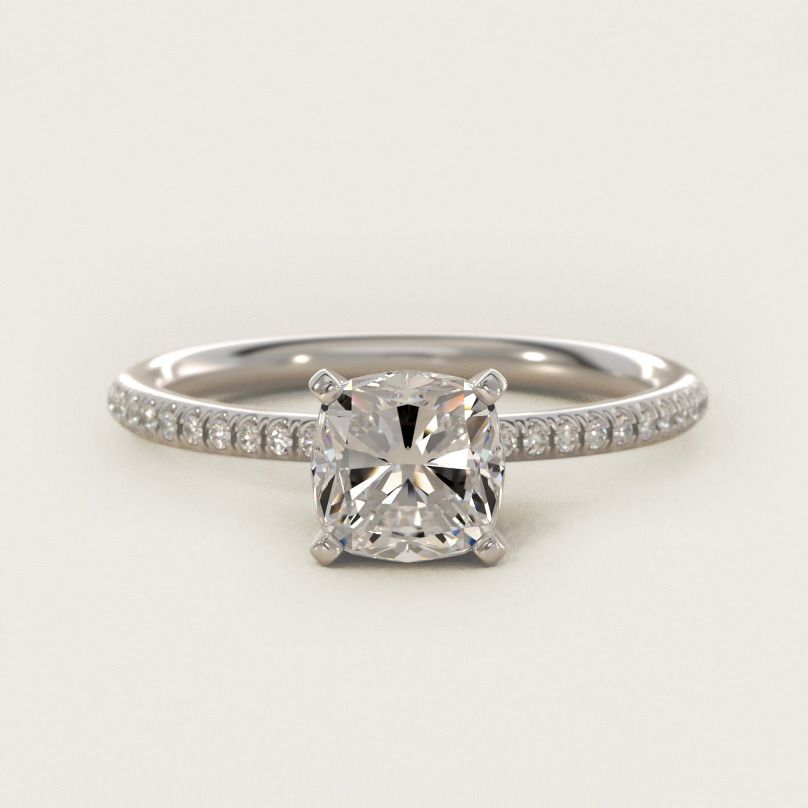 Petite MicropavŽ Diamond Engagement Ring in Platinum (1/10 ct. tw.) - Cushion Center