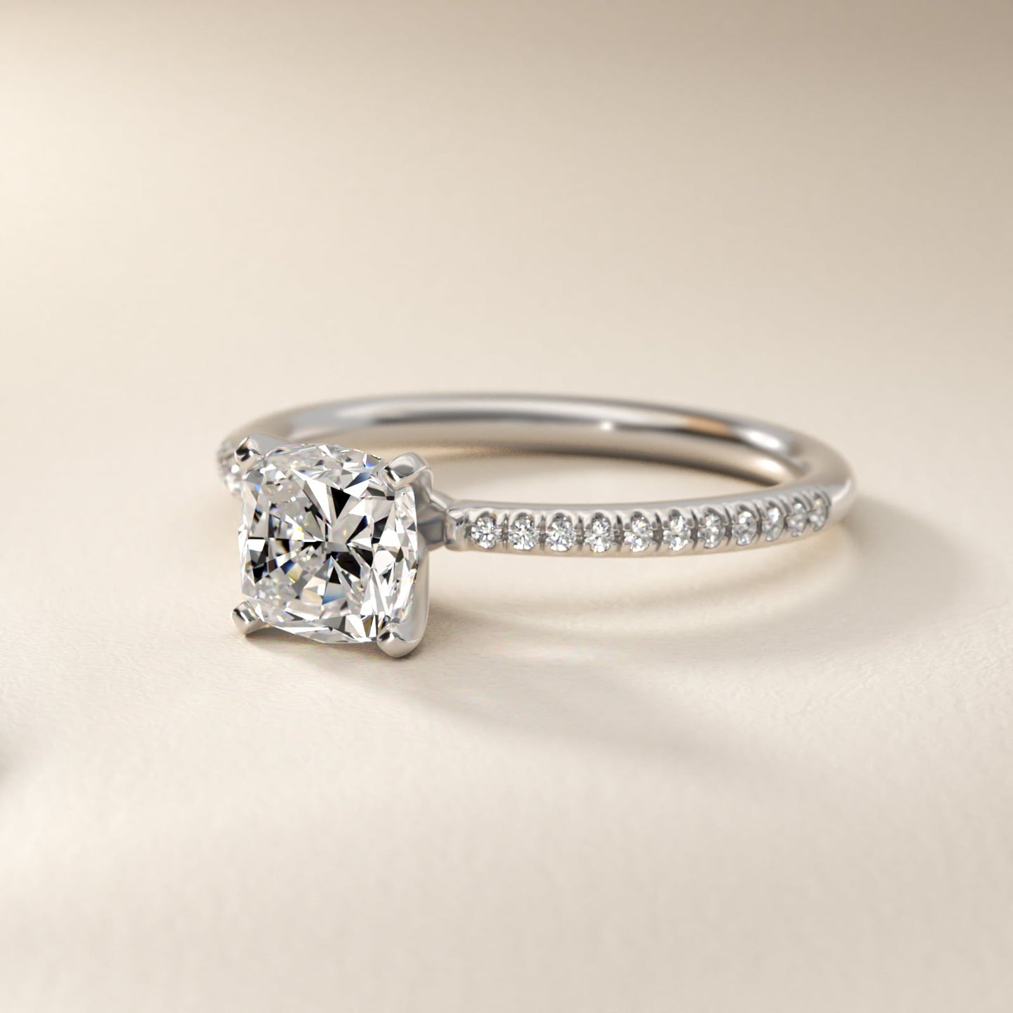 Petite MicropavŽ Diamond Engagement Ring in Platinum (1/10 ct. tw.) - Cushion Center