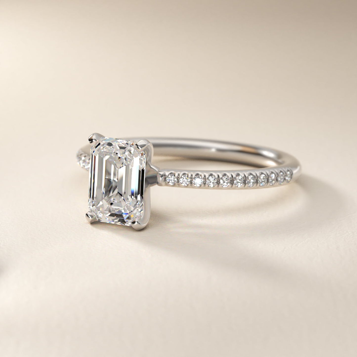 Petite MicropavŽ Diamond Engagement Ring in 18k White Gold (1/10 ct. tw.) - Emerald Center