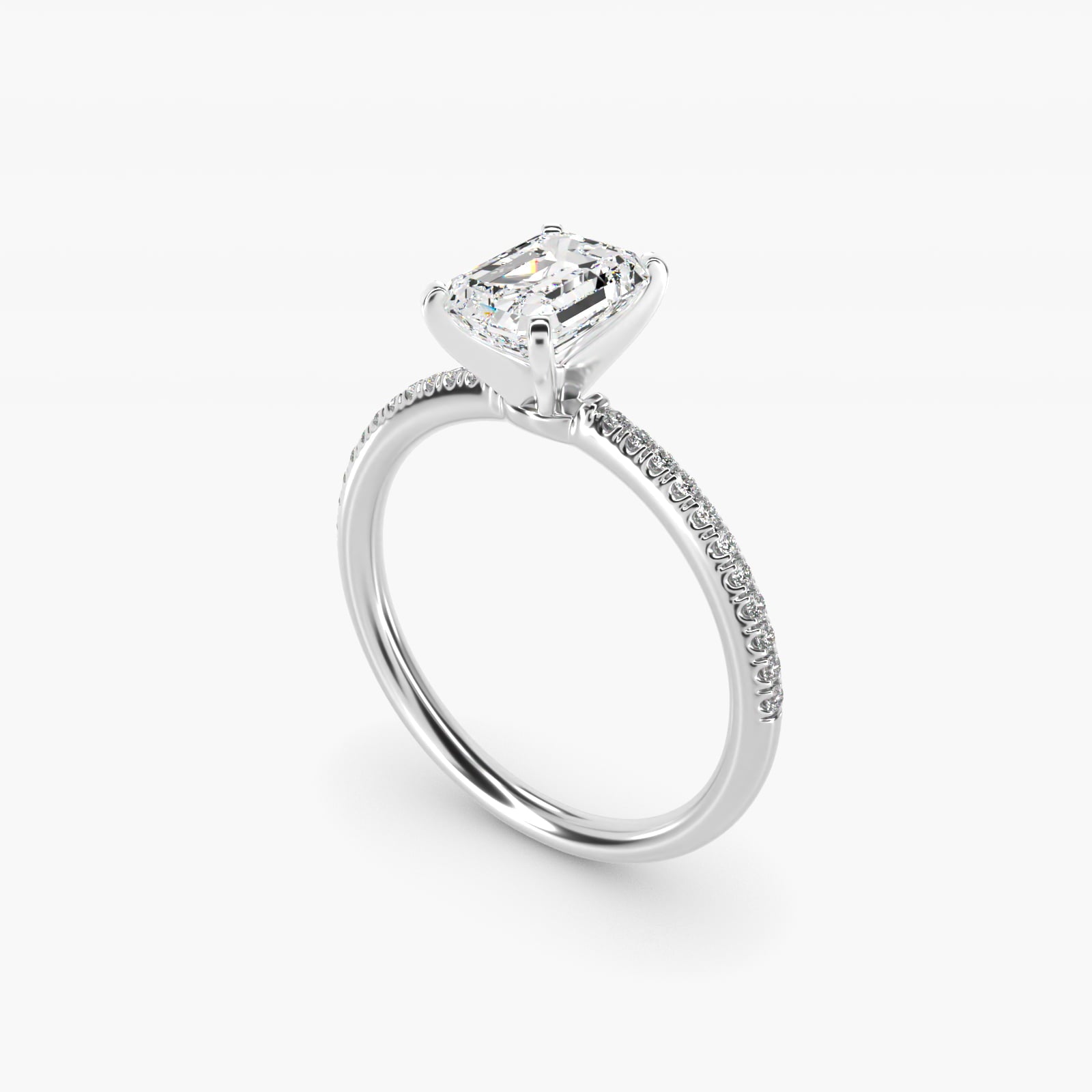 Petite MicropavŽ Diamond Engagement Ring in Platinum (1/10 ct. tw.) - Emerald Center