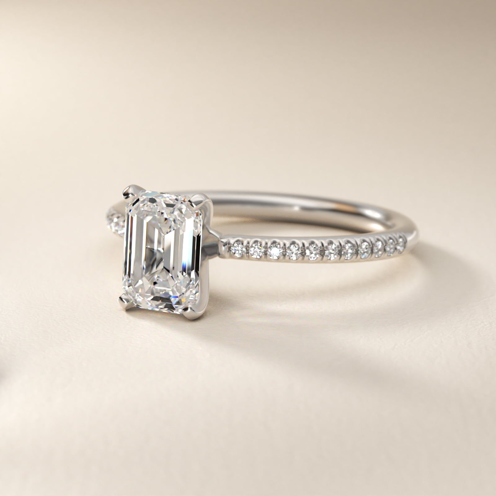 Petite MicropavŽ Diamond Engagement Ring in Platinum (1/10 ct. tw.) - Emerald Center