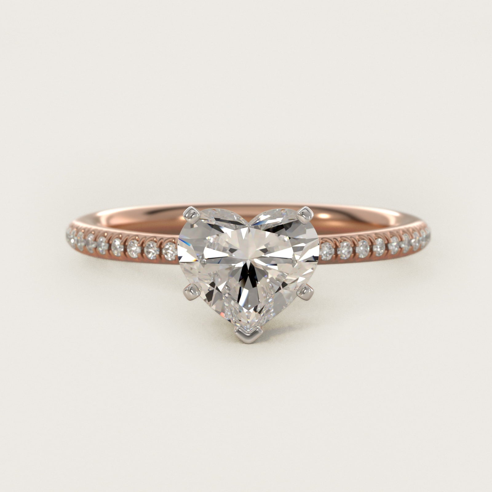 Petite MicropavŽ Diamond Engagement Ring in 14k Rose Gold (1/10 ct. tw.) - Heart Center